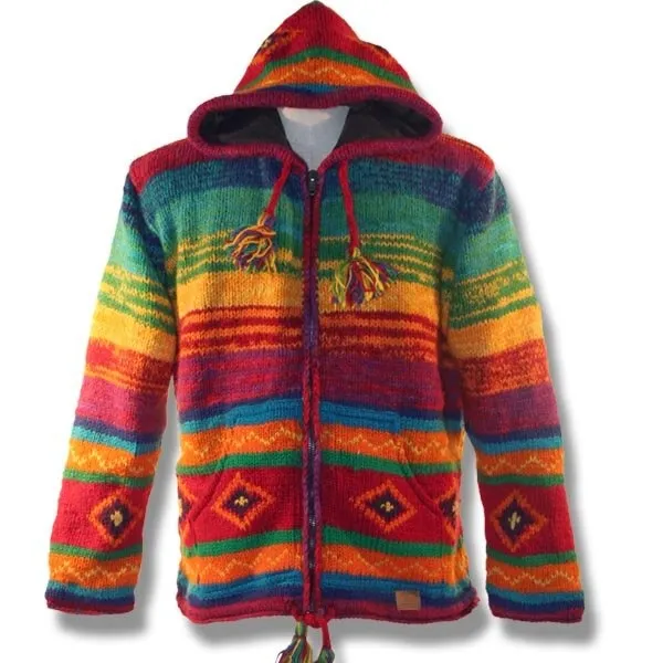 100% Wool Jacket with hood for men and women. with Fleece Lining. Handmade in Nepal.