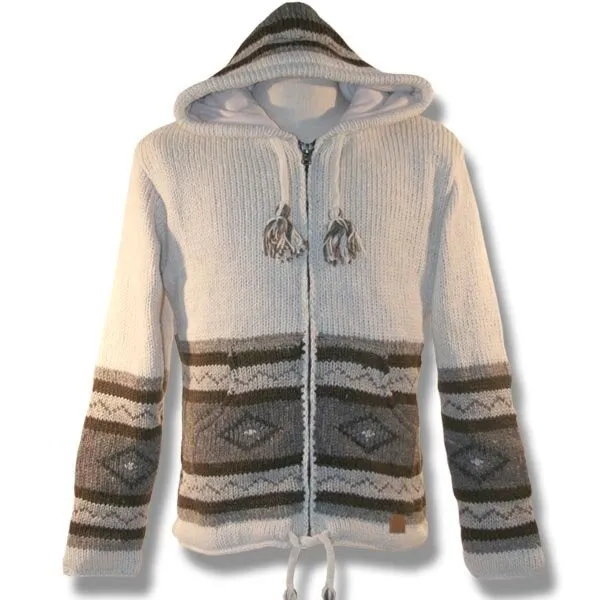 100% Wool Jacket with hood for men and women. with Fleece Lining. Handmade in Nepal.