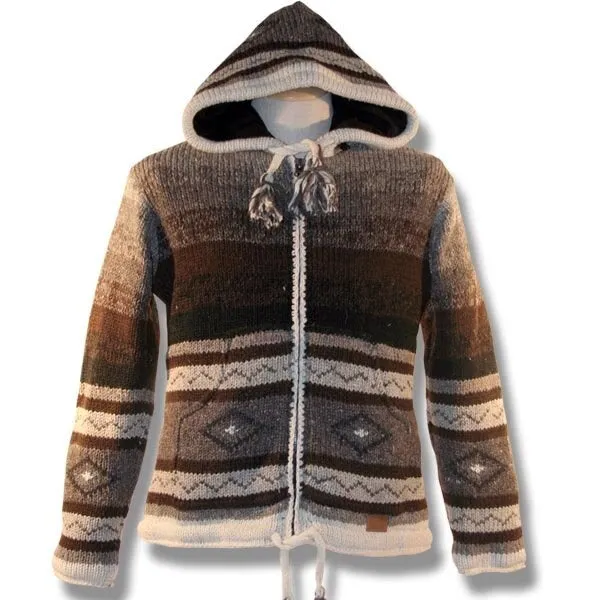 100% Wool Jacket with hood for men and women. with Fleece Lining. Handmade in Nepal.