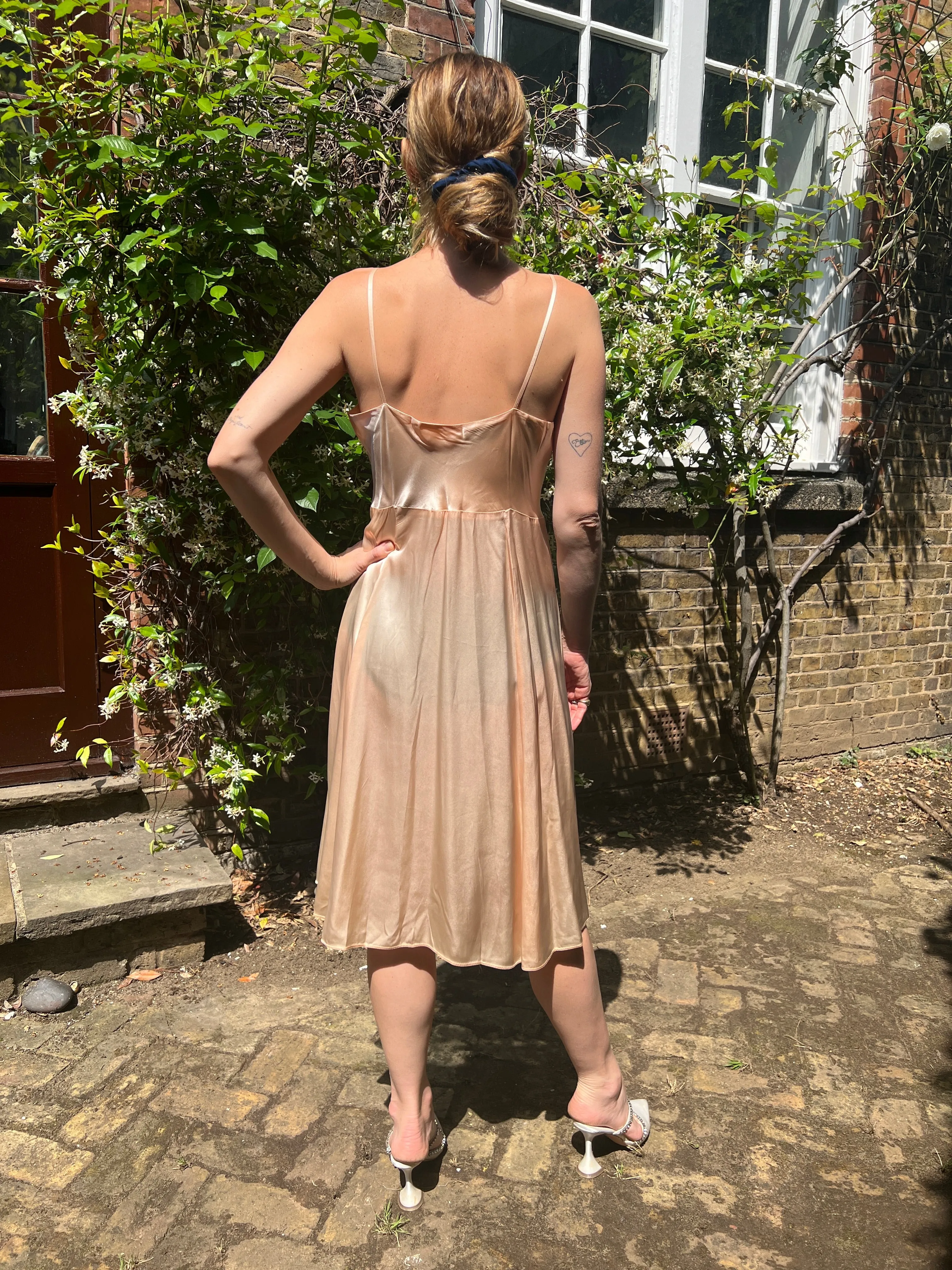 1950s Peach Satin Slip Dress