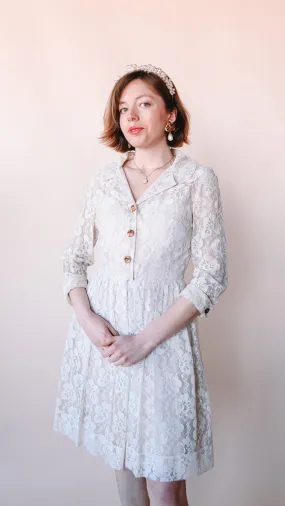 1960s Button Up Lace Wedding Dress, sz. S