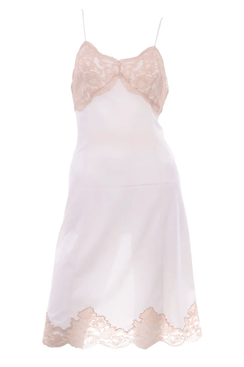 1960s Lord & Taylor White Slip Dress w/ Cream Lace