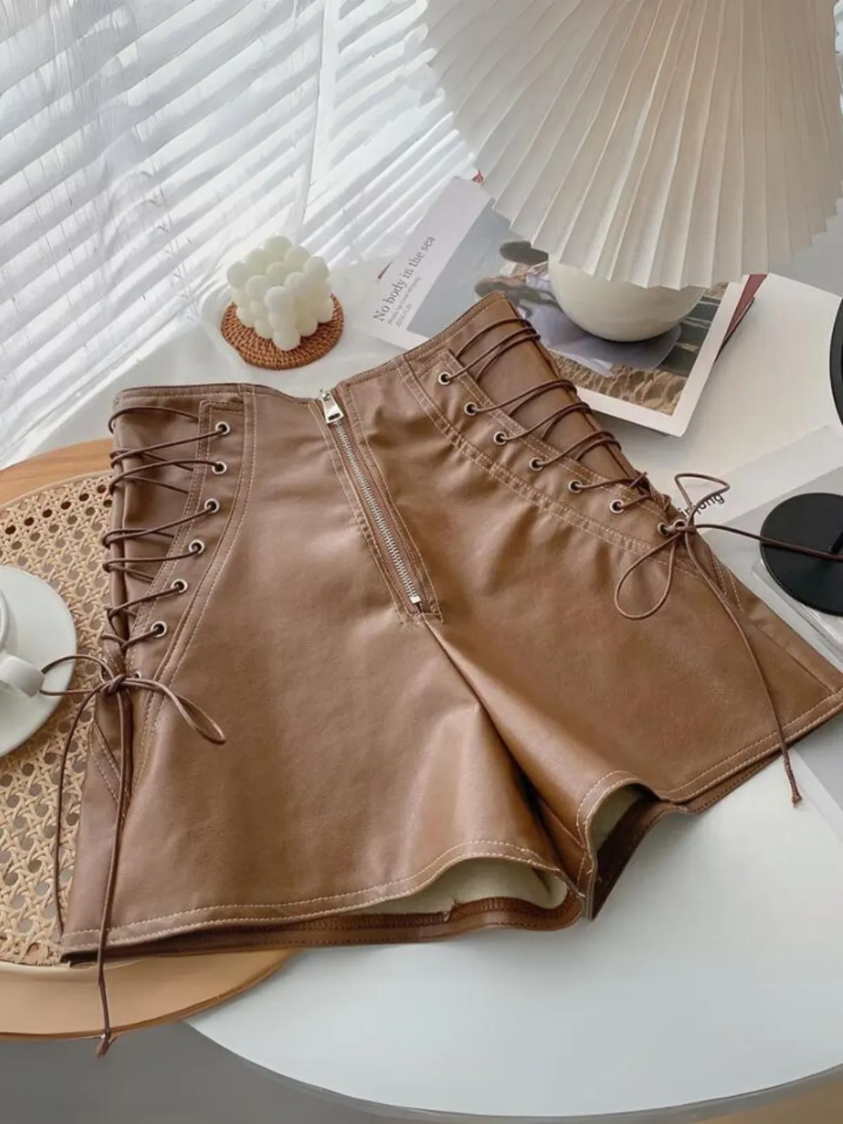 A Little Sassy Vegan Leather Lace-Up Shorts