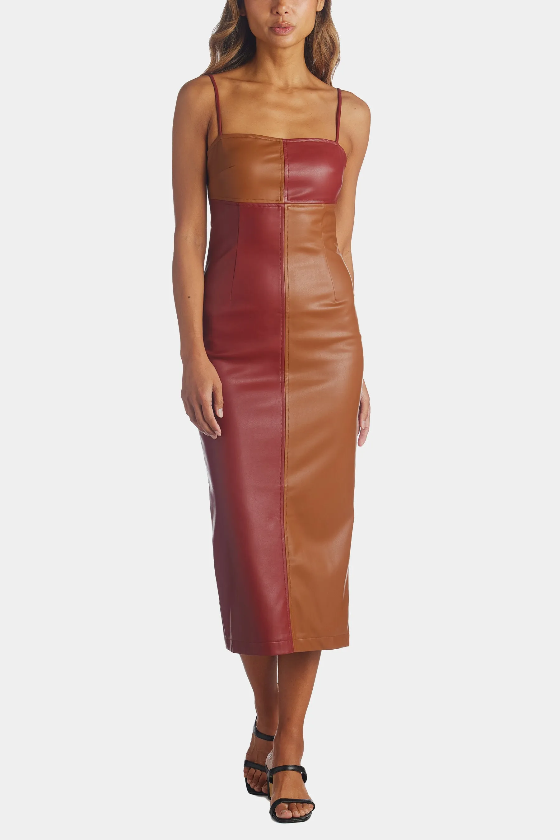 Alix Color Block Vegan Leather Midi Dress