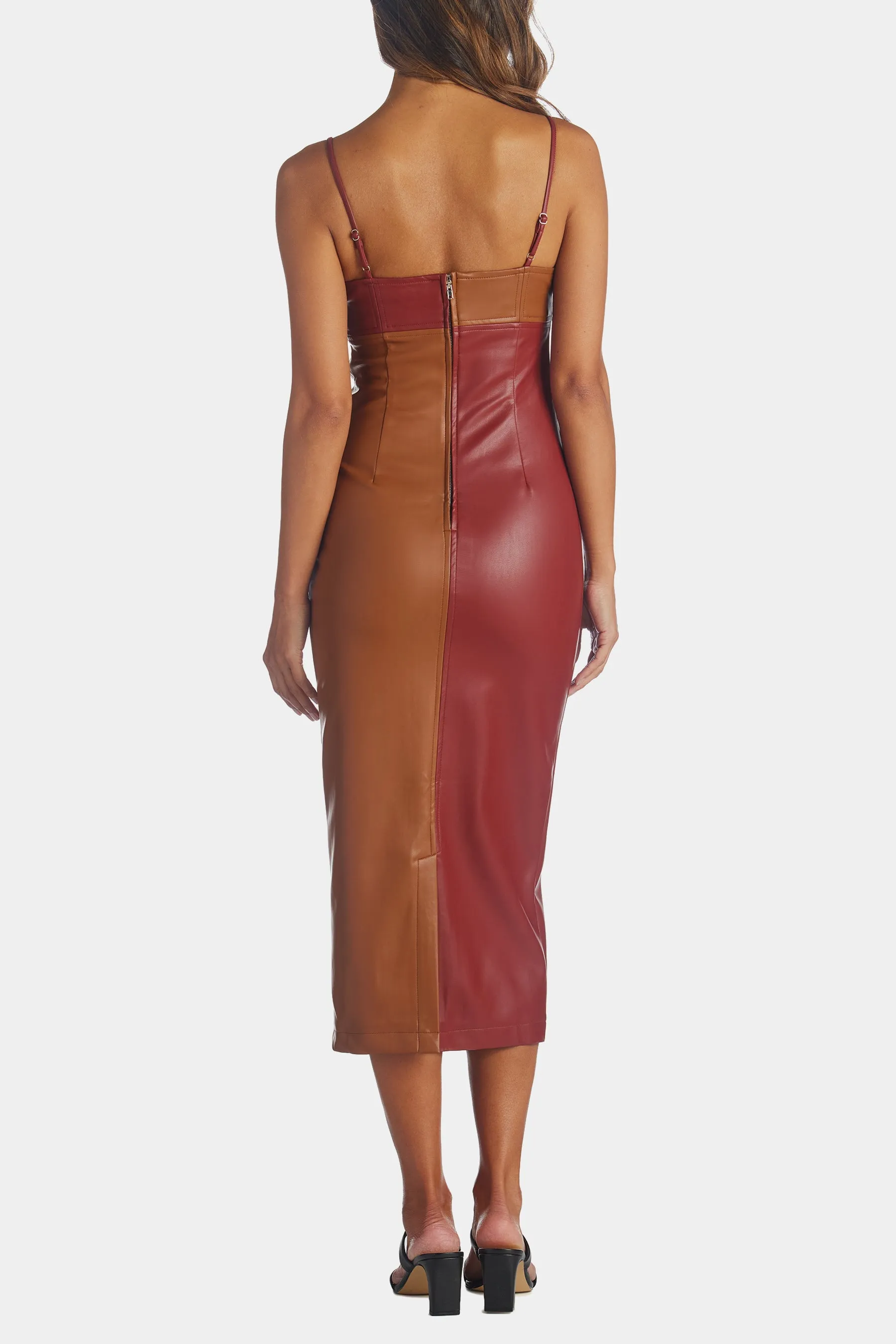 Alix Color Block Vegan Leather Midi Dress