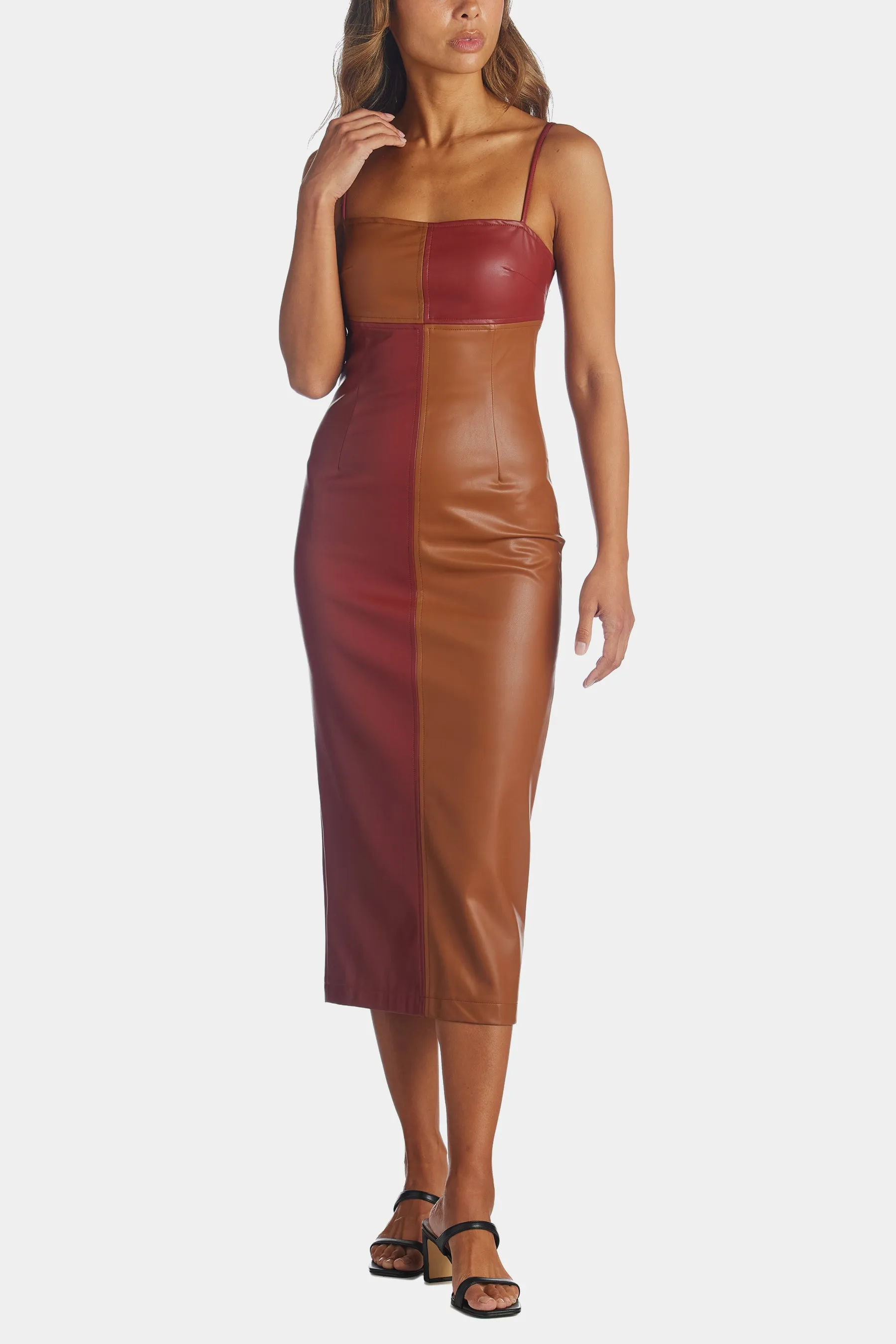 Alix Color Block Vegan Leather Midi Dress