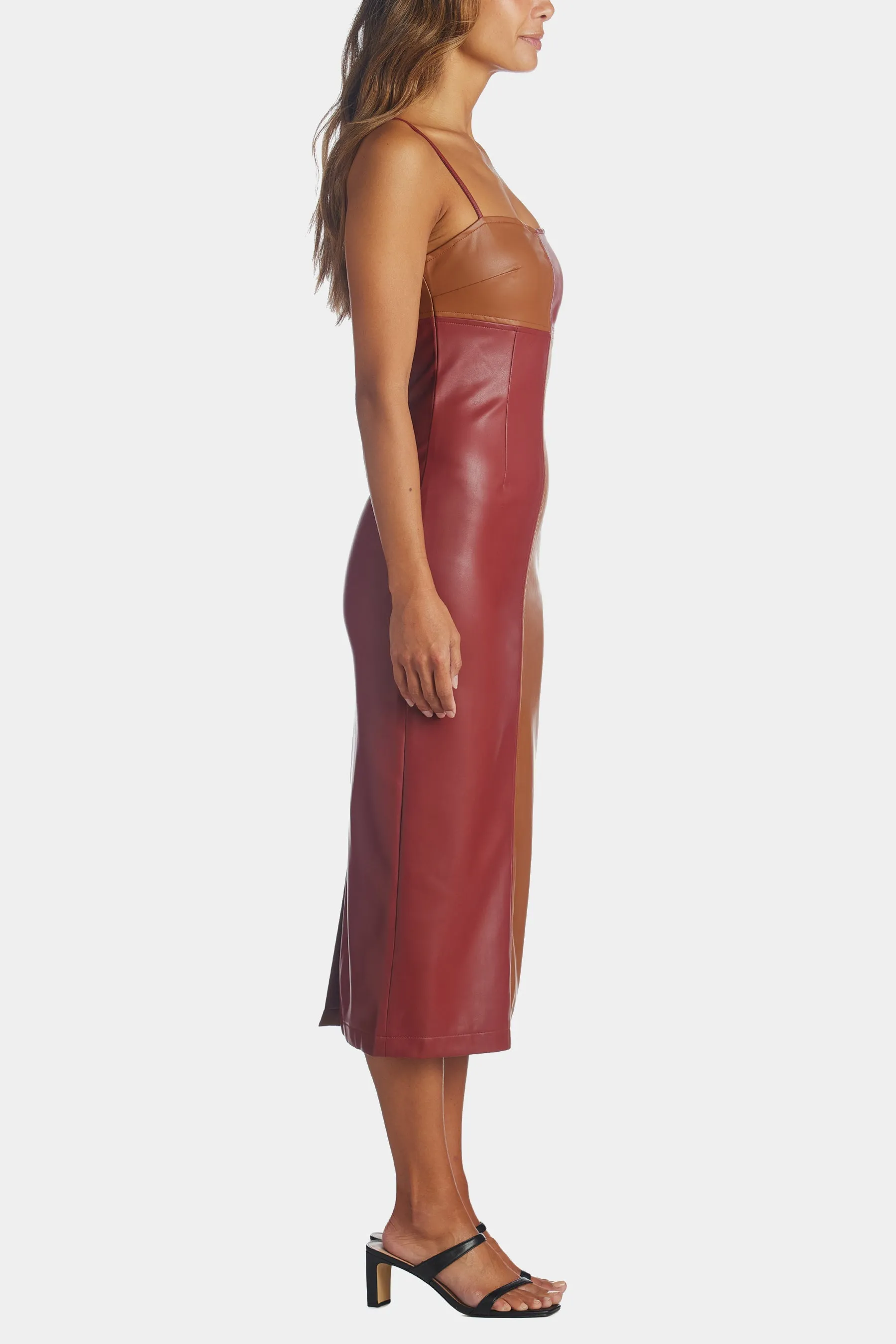 Alix Color Block Vegan Leather Midi Dress