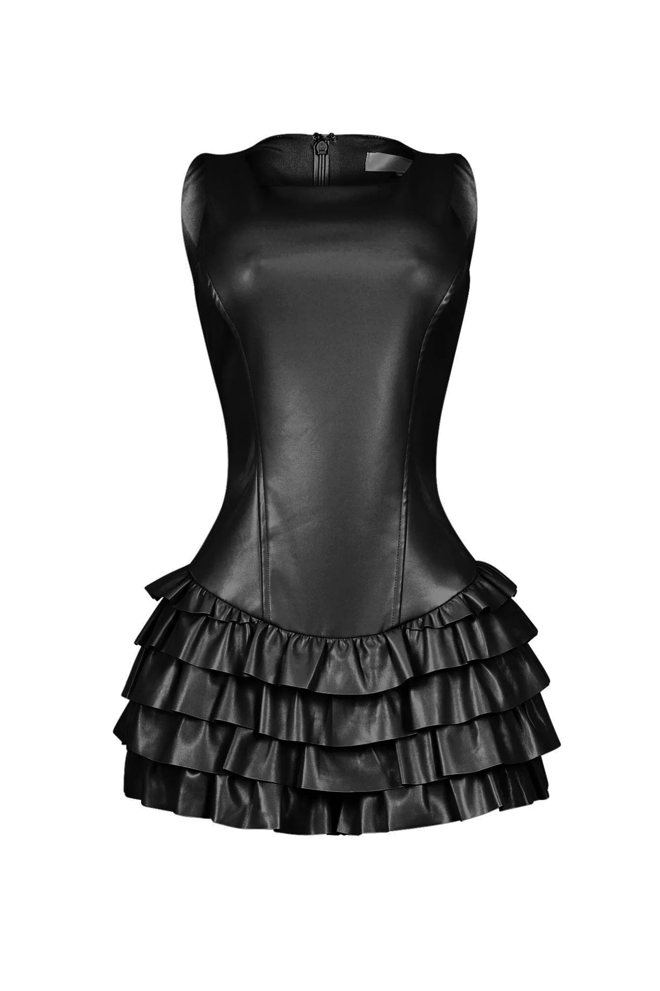 Amanza Faux Leather Ruffle Romper