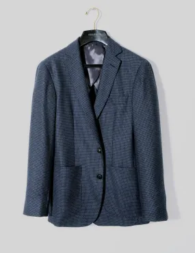 BKT35 Unstructured Jacket in Brushed Wool Microgrid - Navy