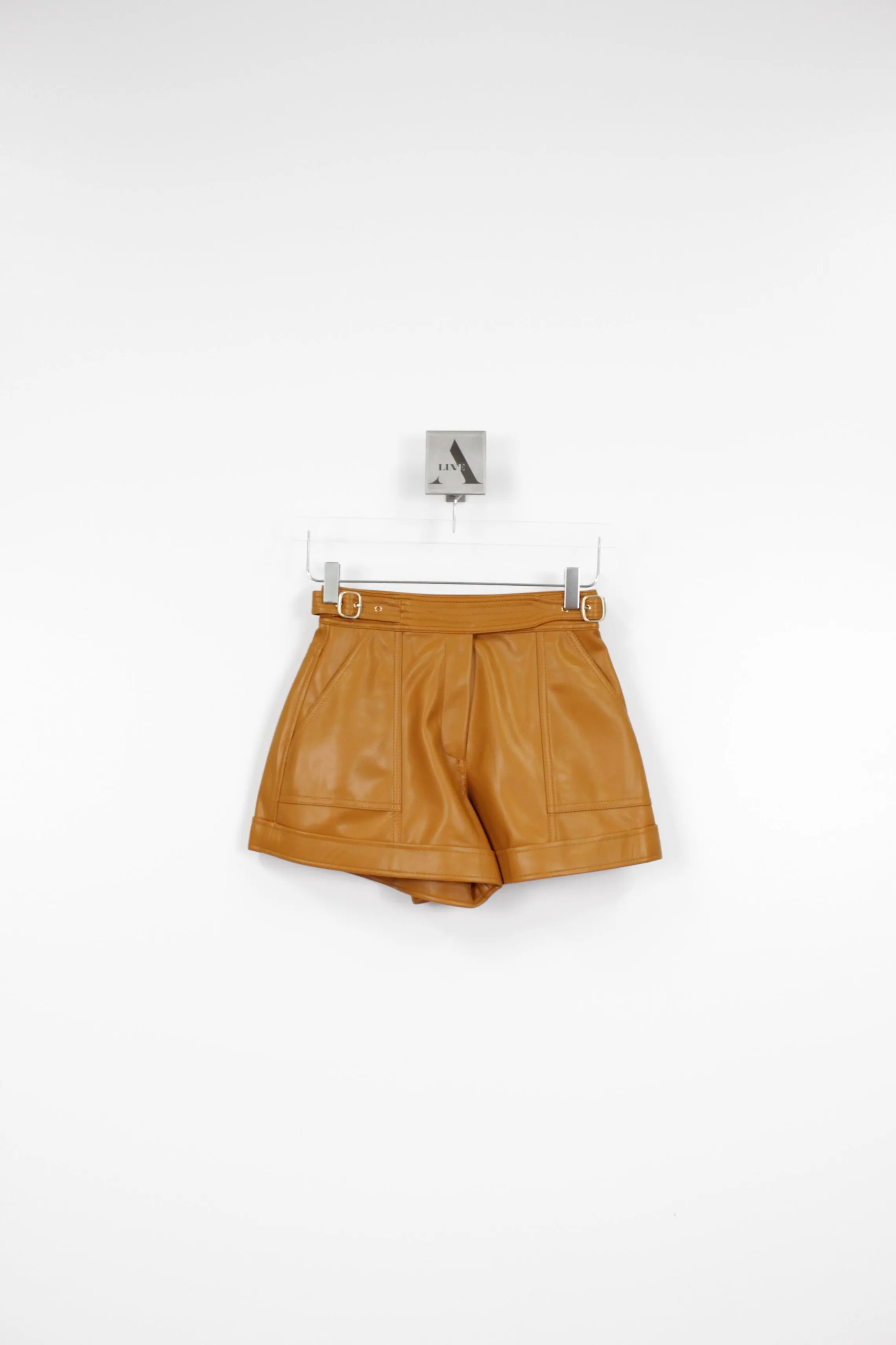 CHACE VEGAN LEATHER BELTED SHORTS