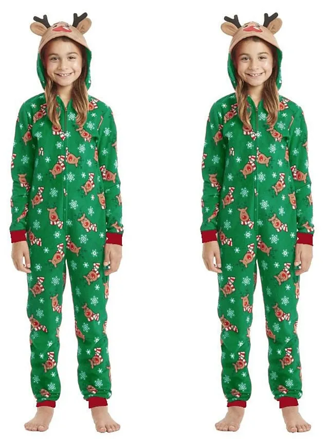 Christmas Pajamas Ugly Family Deer Print Pajamas Set Home Party Dress Up Christmas Gifts Green Blue Gray Long Sleeve Mom Dad and Me Daily Matching Outfits