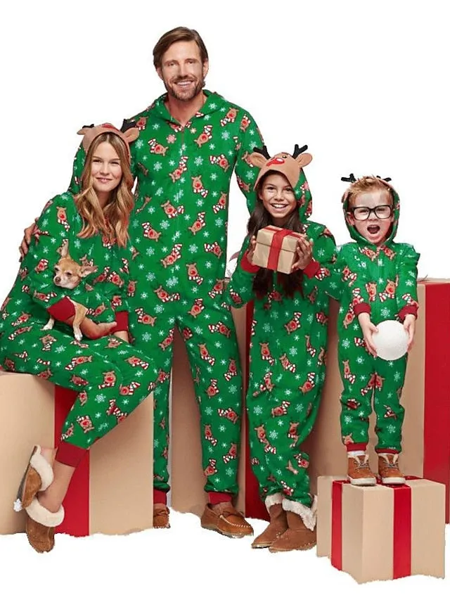 Christmas Pajamas Ugly Family Deer Print Pajamas Set Home Party Dress Up Christmas Gifts Green Blue Gray Long Sleeve Mom Dad and Me Daily Matching Outfits