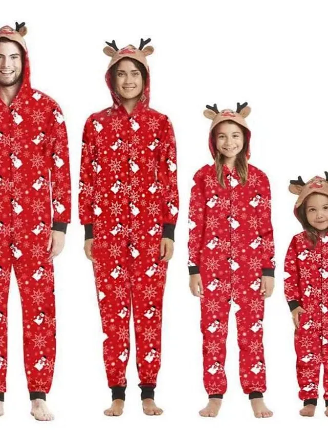 Christmas Pajamas Ugly Family Deer Print Pajamas Set Home Party Dress Up Christmas Gifts Green Blue Gray Long Sleeve Mom Dad and Me Daily Matching Outfits