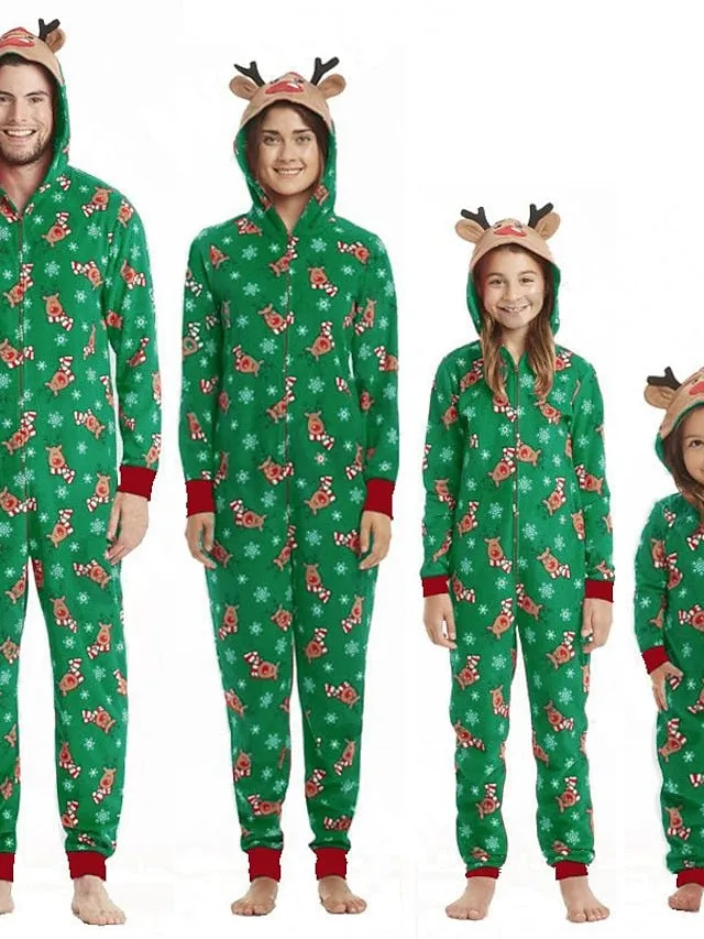 Christmas Pajamas Ugly Family Deer Print Pajamas Set Home Party Dress Up Christmas Gifts Green Blue Gray Long Sleeve Mom Dad and Me Daily Matching Outfits