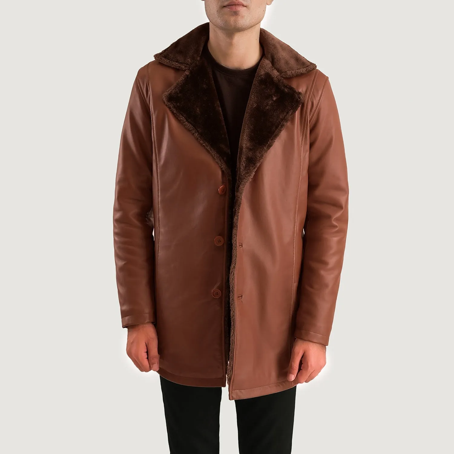 Cinnamon Brown Leather Fur Coat