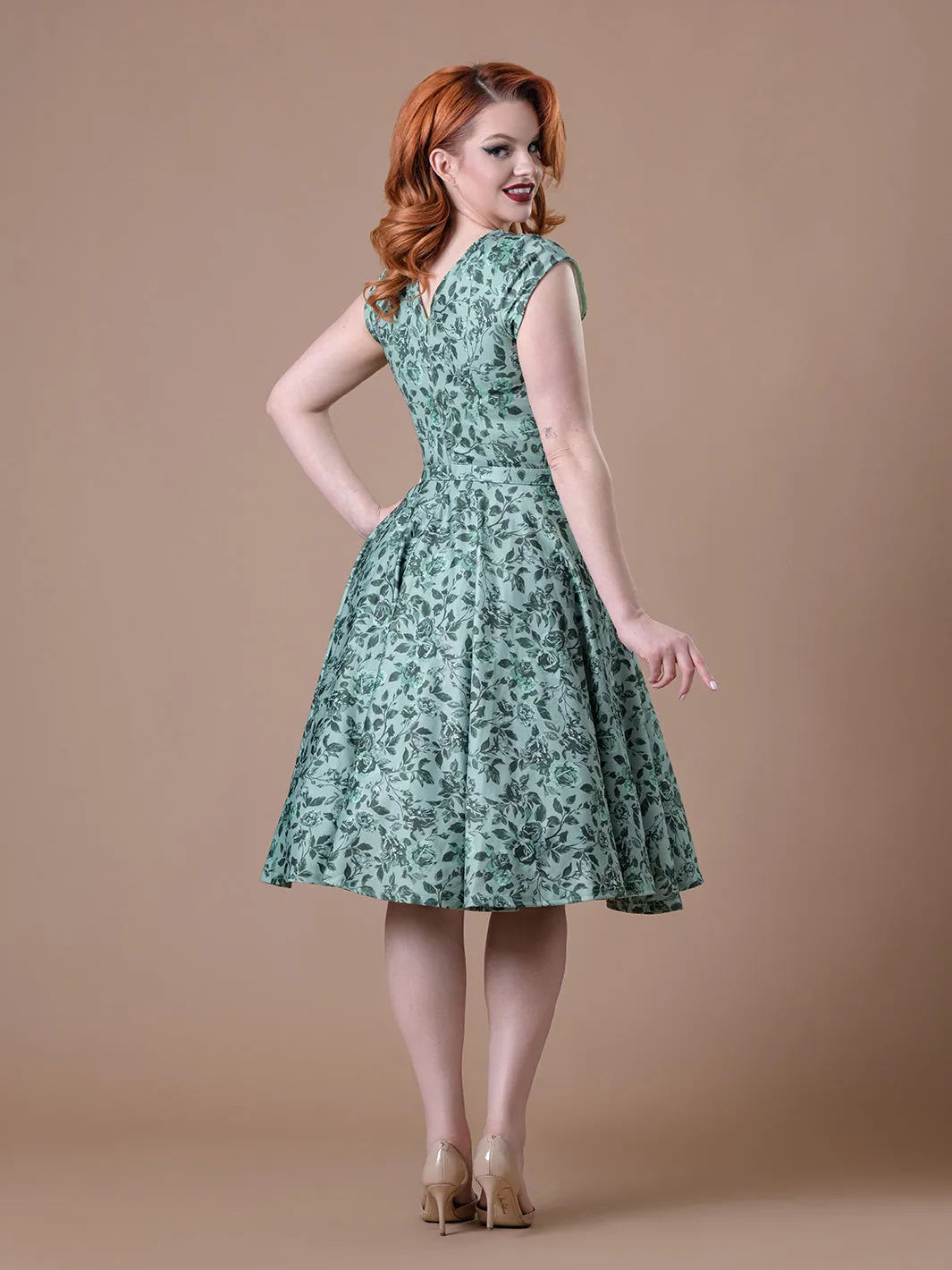 Cosmopolitan Swing Dress- Vintage Green Floral