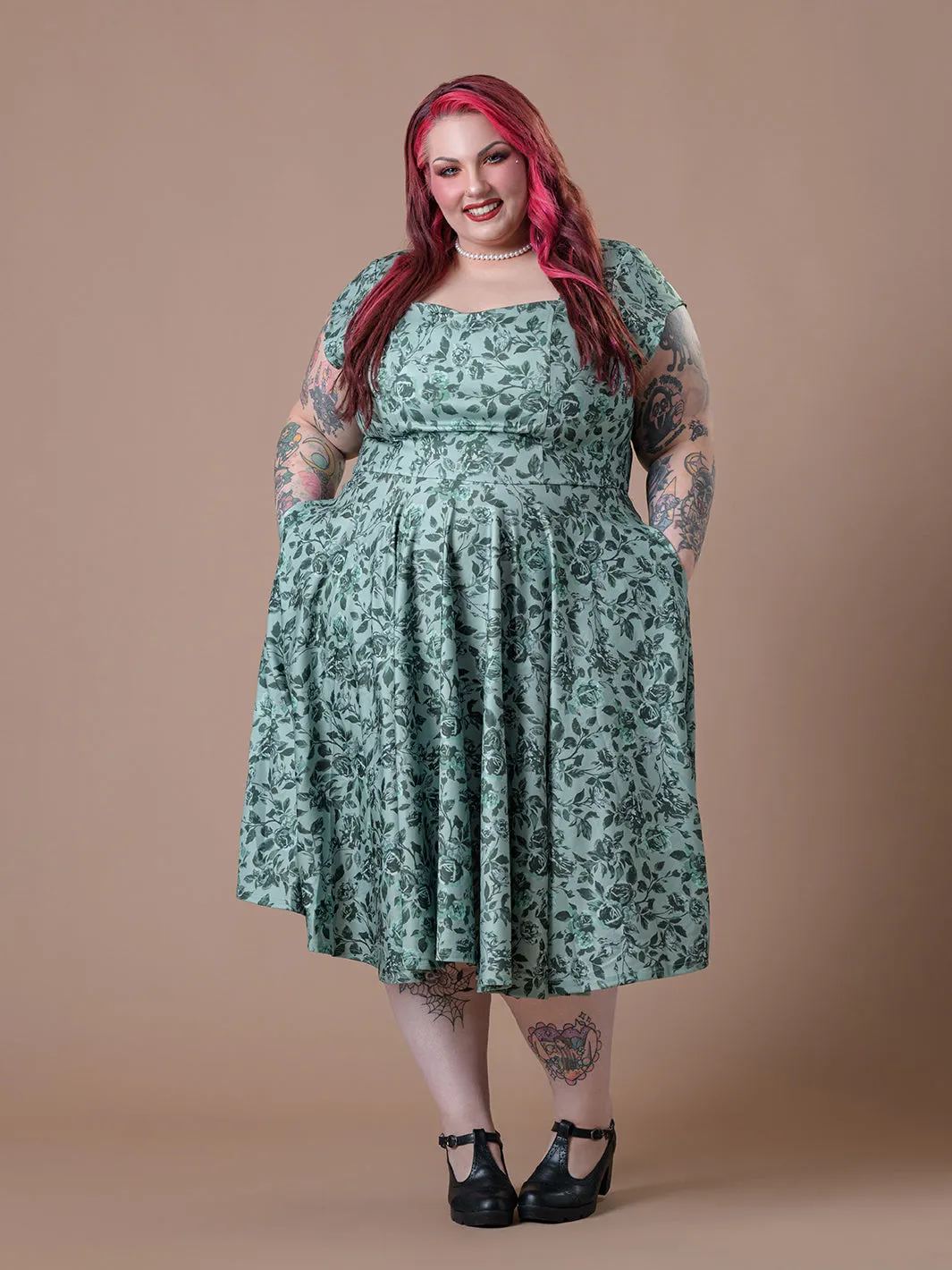 Cosmopolitan Swing Dress- Vintage Green Floral