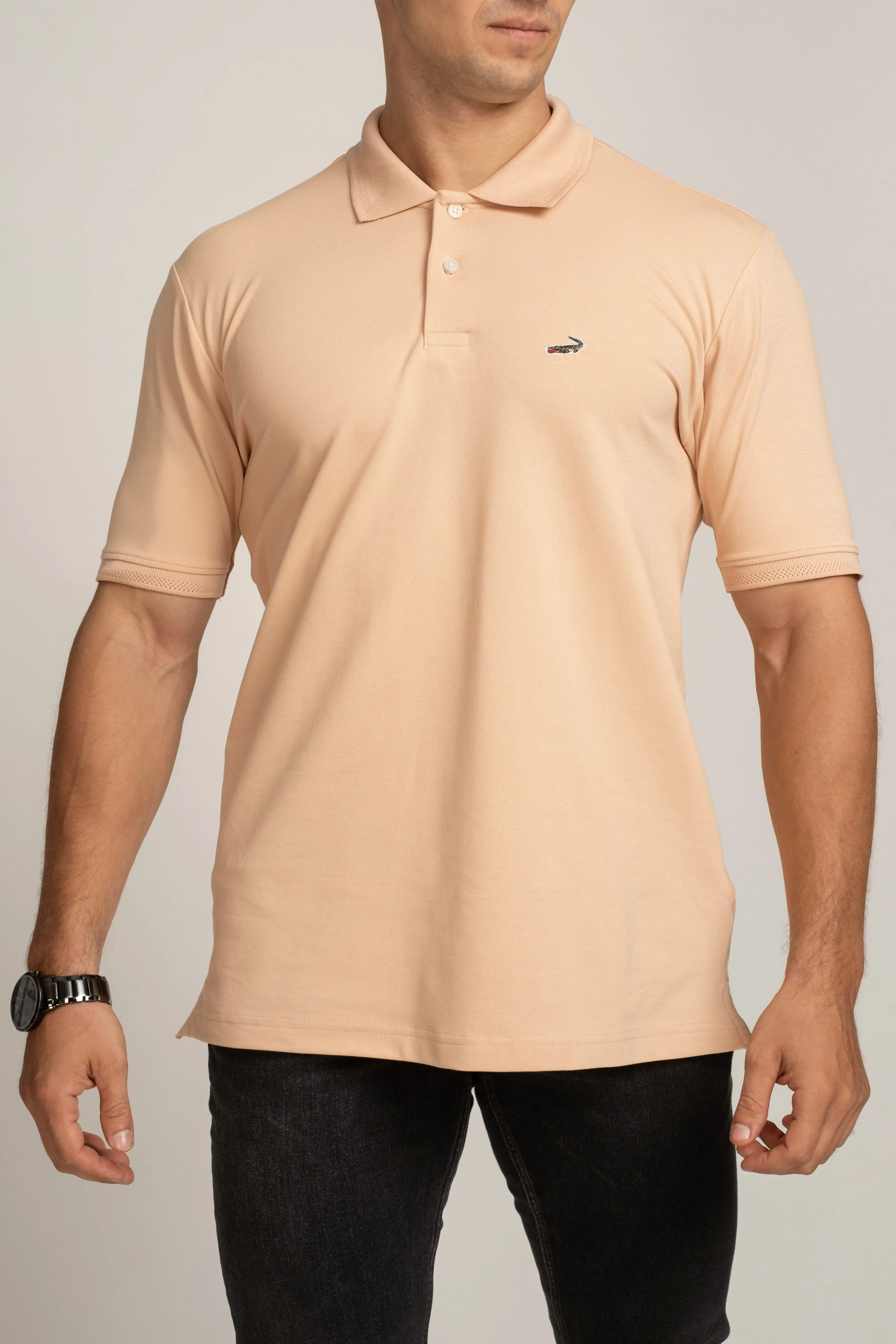 Crocodile Pima Polo Regular Fit HS T-Shirt Brown - Sheepskin