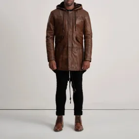 Delvin Distressed Brown Leather Parka