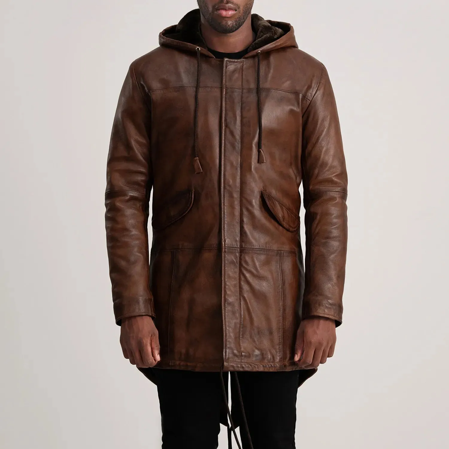 Delvin Distressed Brown Leather Parka