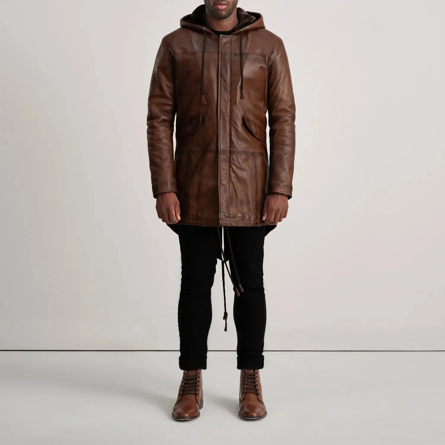 Delvin Distressed Brown Leather Parka