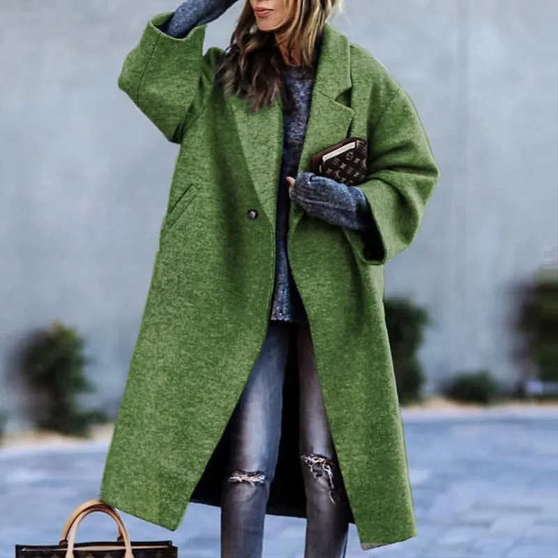 Elegant Lapel Office Lady Outwear Jacket Women Abstract Printed Long Sleeve Overcoat Winter Casual Loose Woolen Coat Streetwear