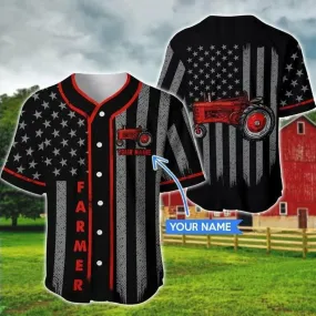 Farmer Red Tractor Personalized Baseball Jersey, Idea Shirt for Farmer