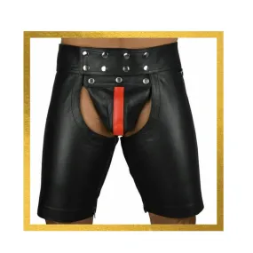 Fetish Wear Hollow Out Bondage Leather Shorts with Jockstrap