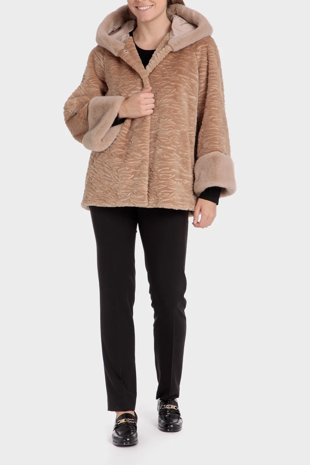 Fur Three-Quarter Coat - Beige