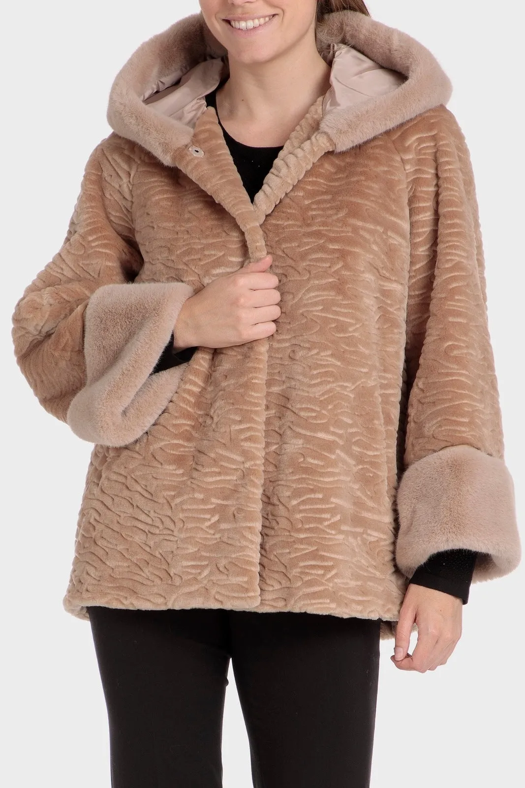 Fur Three-Quarter Coat - Beige