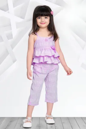 Lavender Printed Culottes Set for Girls