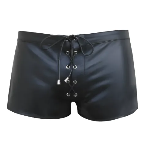 Mens Black Lace Up Style Real Leather Boxer Shorts