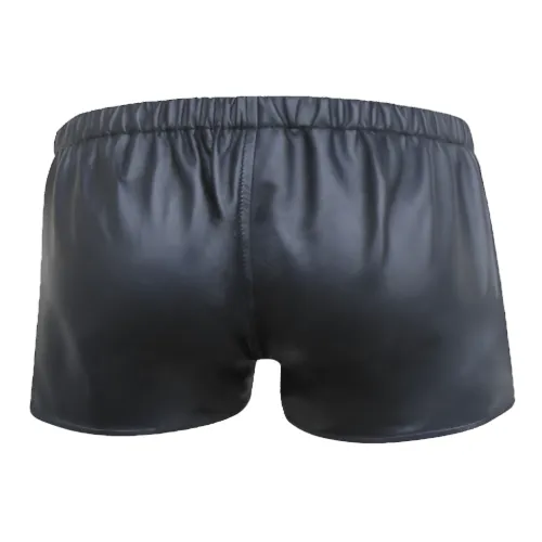 Mens Black Lace Up Style Real Leather Boxer Shorts