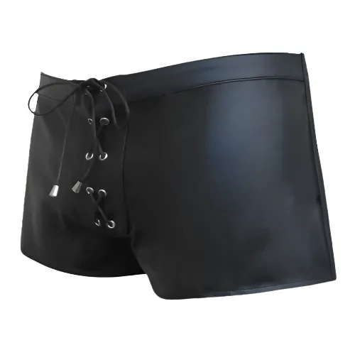 Mens Black Lace Up Style Real Leather Boxer Shorts