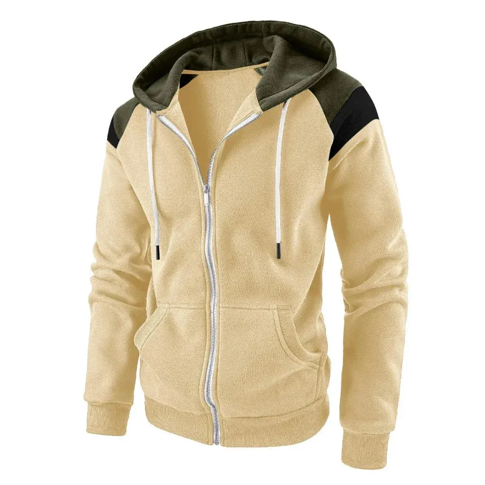 Mens Zipped Up Hoodie with Shoulder Details