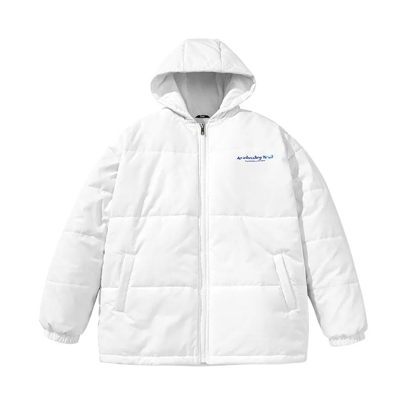 Monogrammed quilted with closed sleeves and hooded zipper white padded jacket