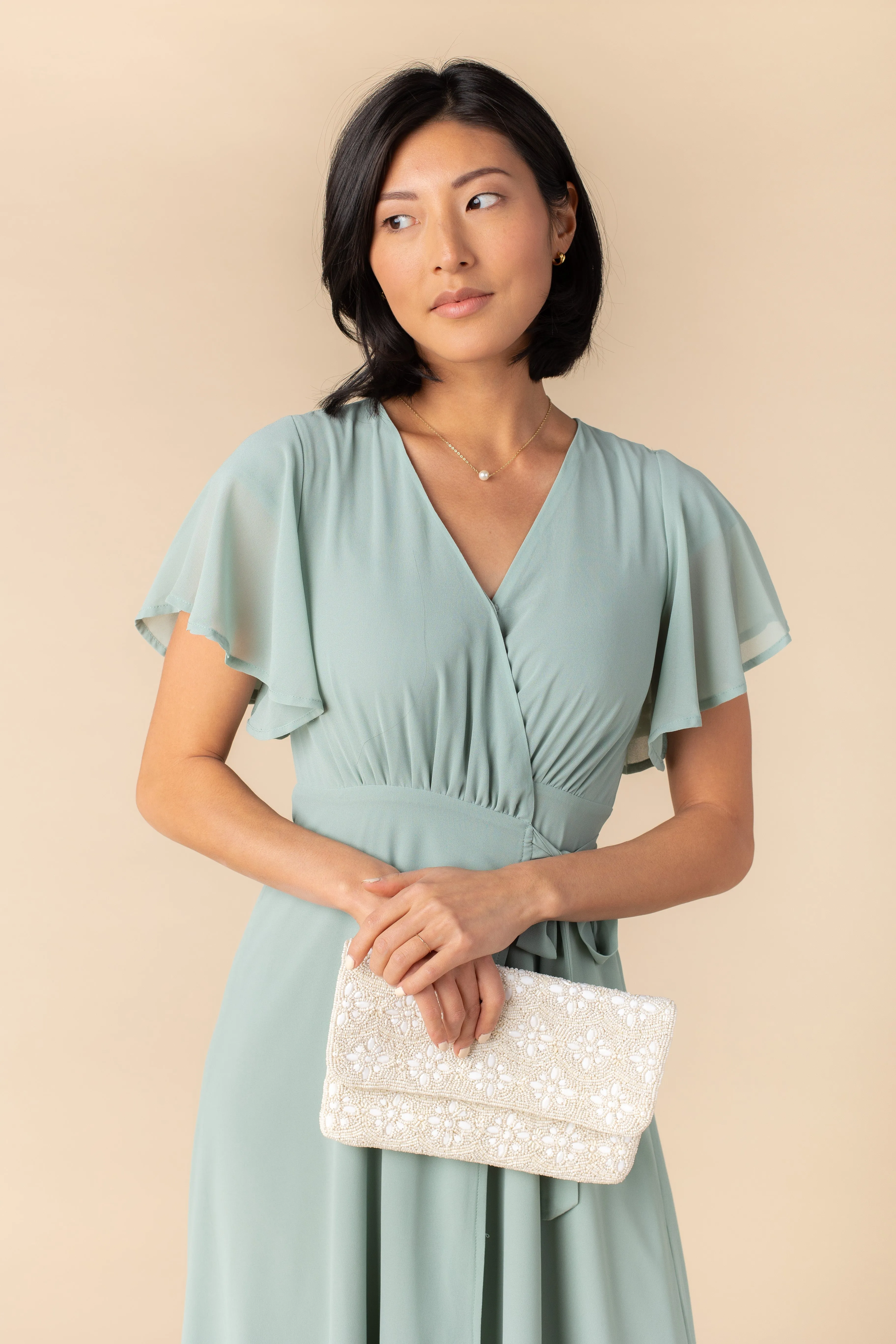 Naples Flutter Sleeve -Dusty Green