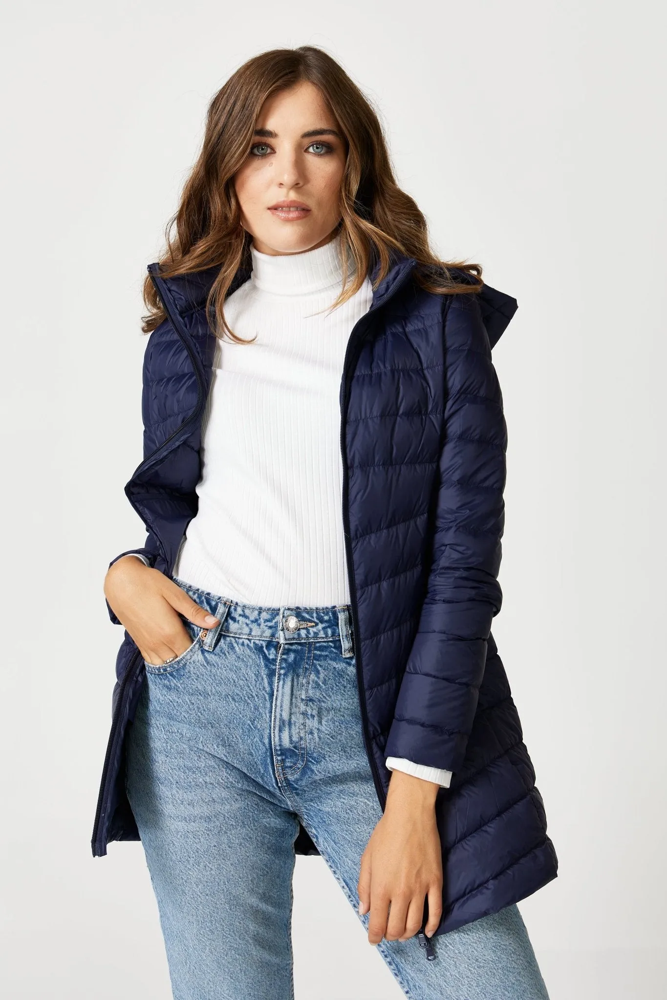 Navy Duck Down Puffer Coat