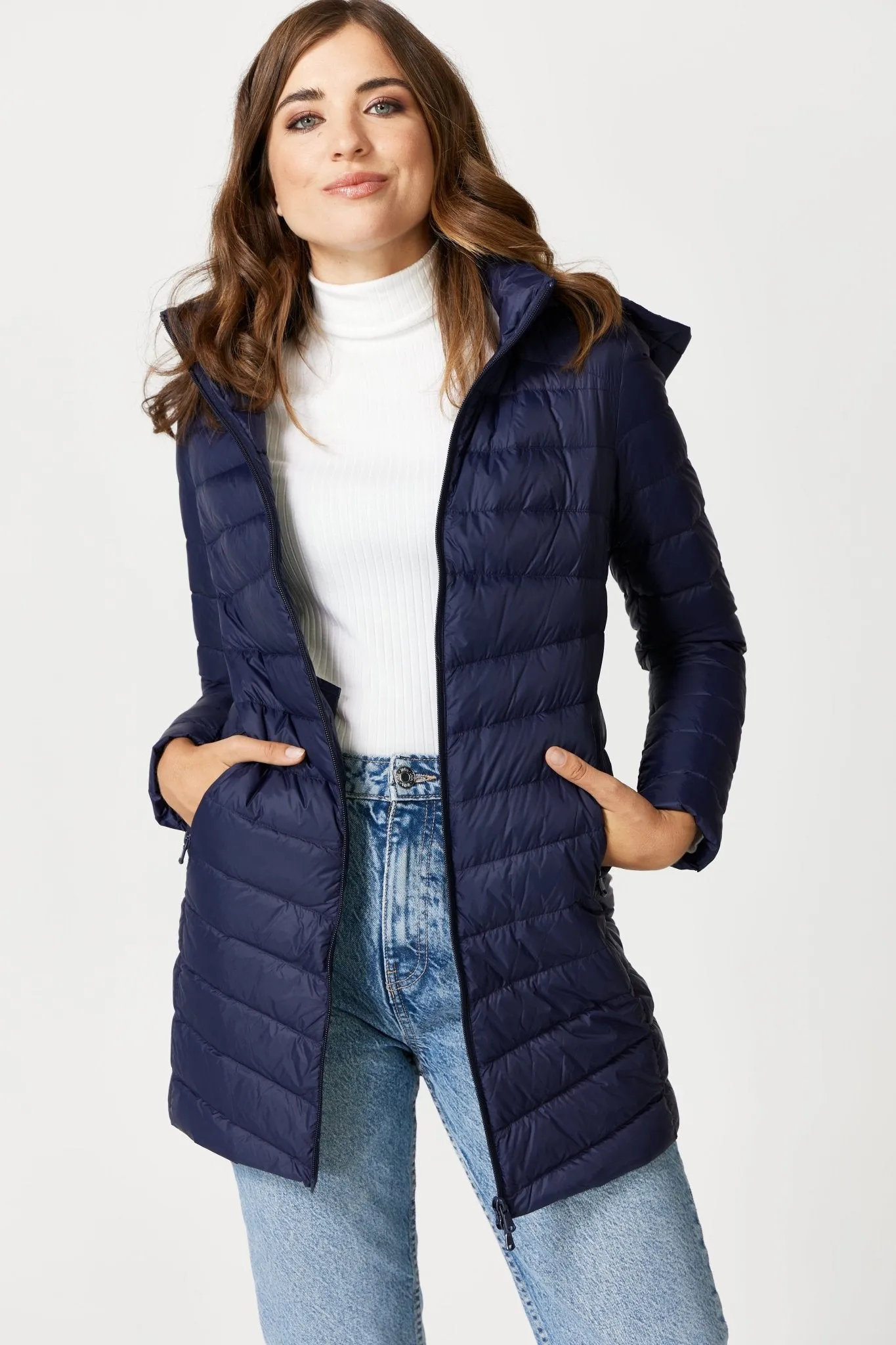 Navy Duck Down Puffer Coat