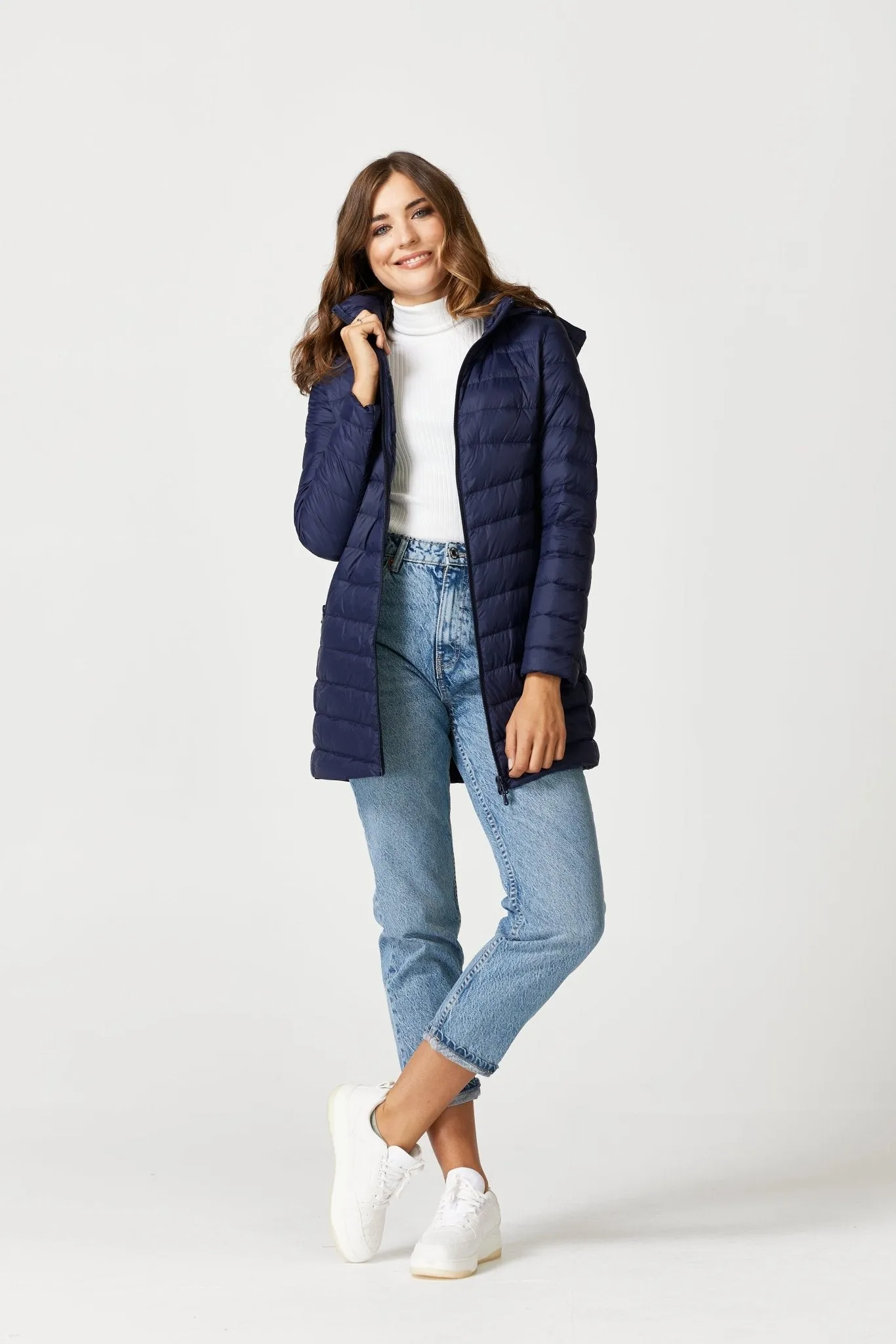 Navy Duck Down Puffer Coat