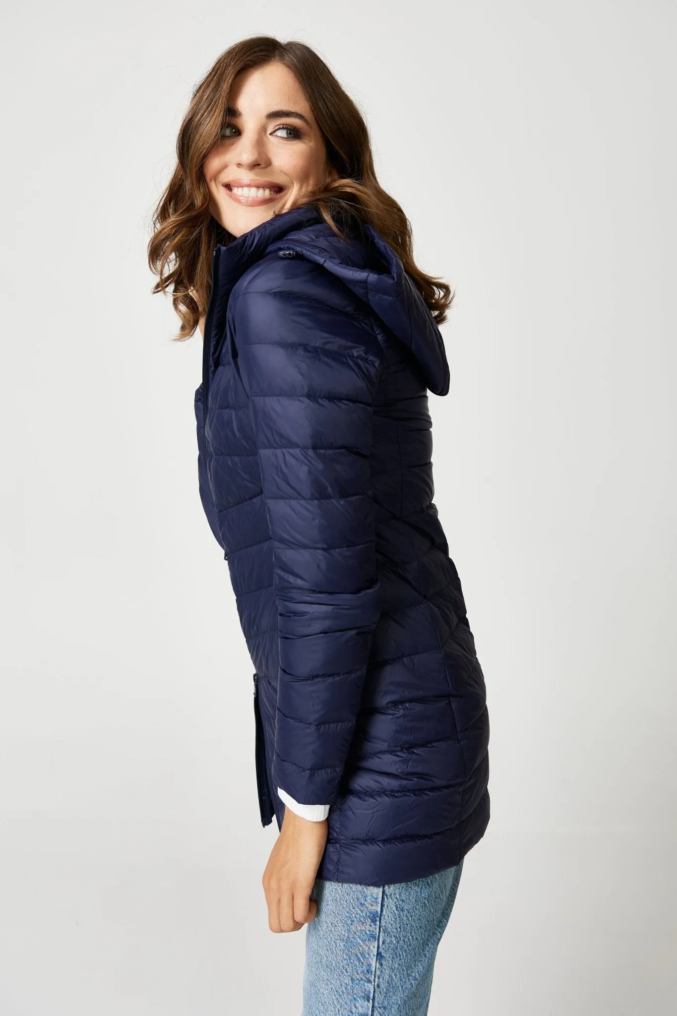 Navy Duck Down Puffer Coat