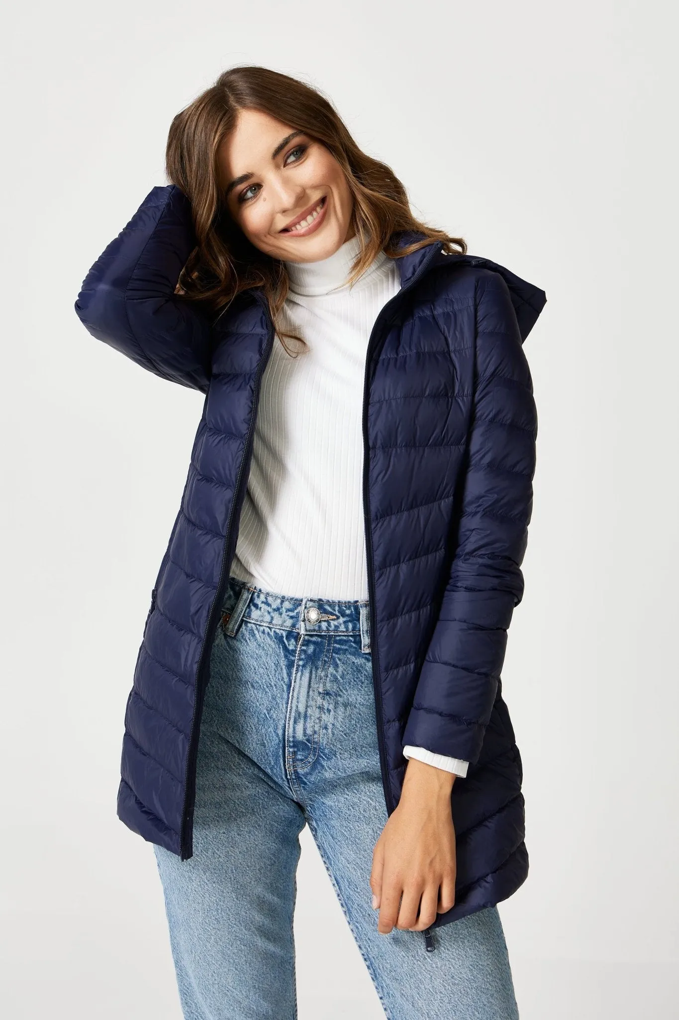 Navy Duck Down Puffer Coat