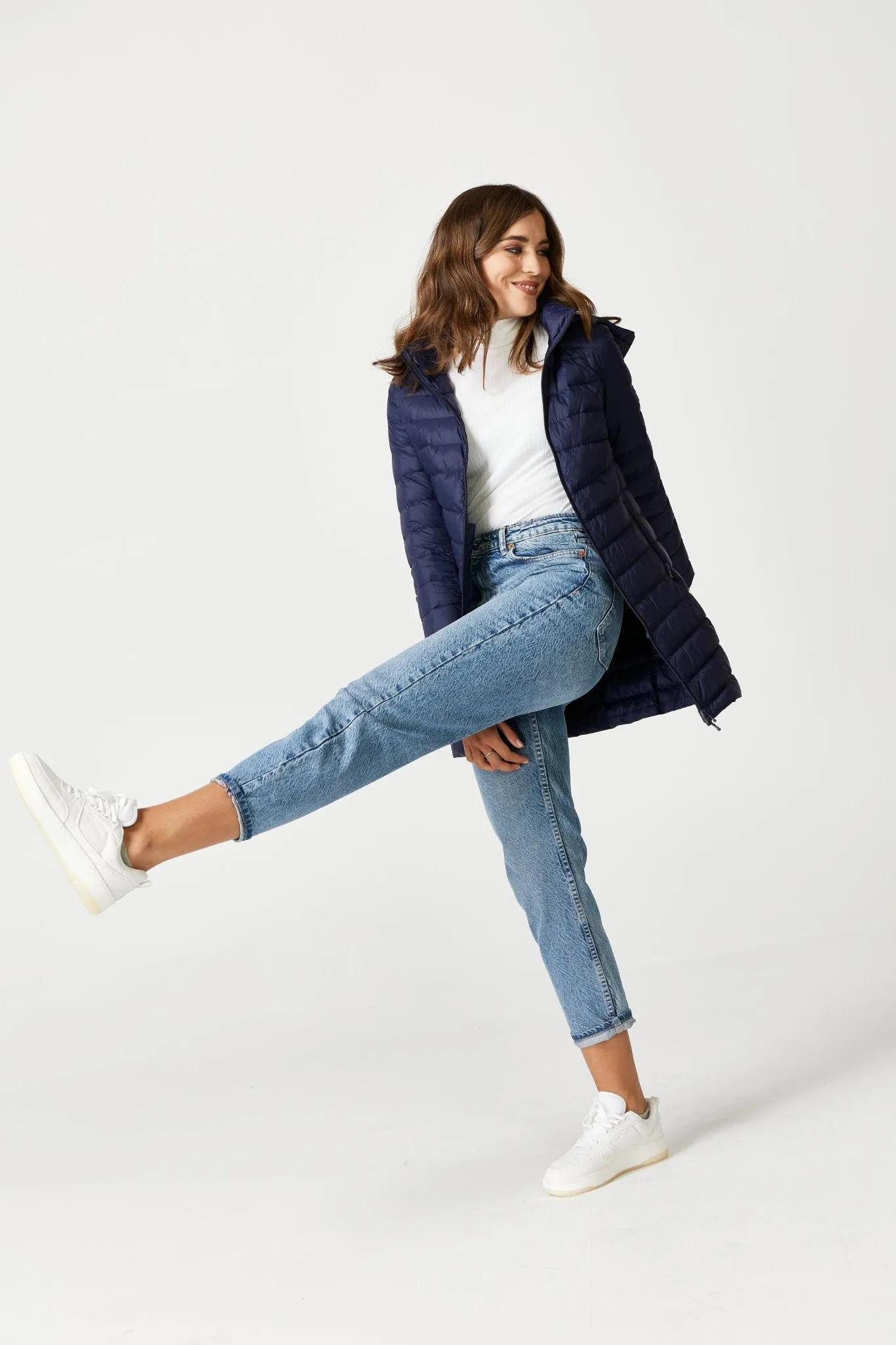 Navy Duck Down Puffer Coat