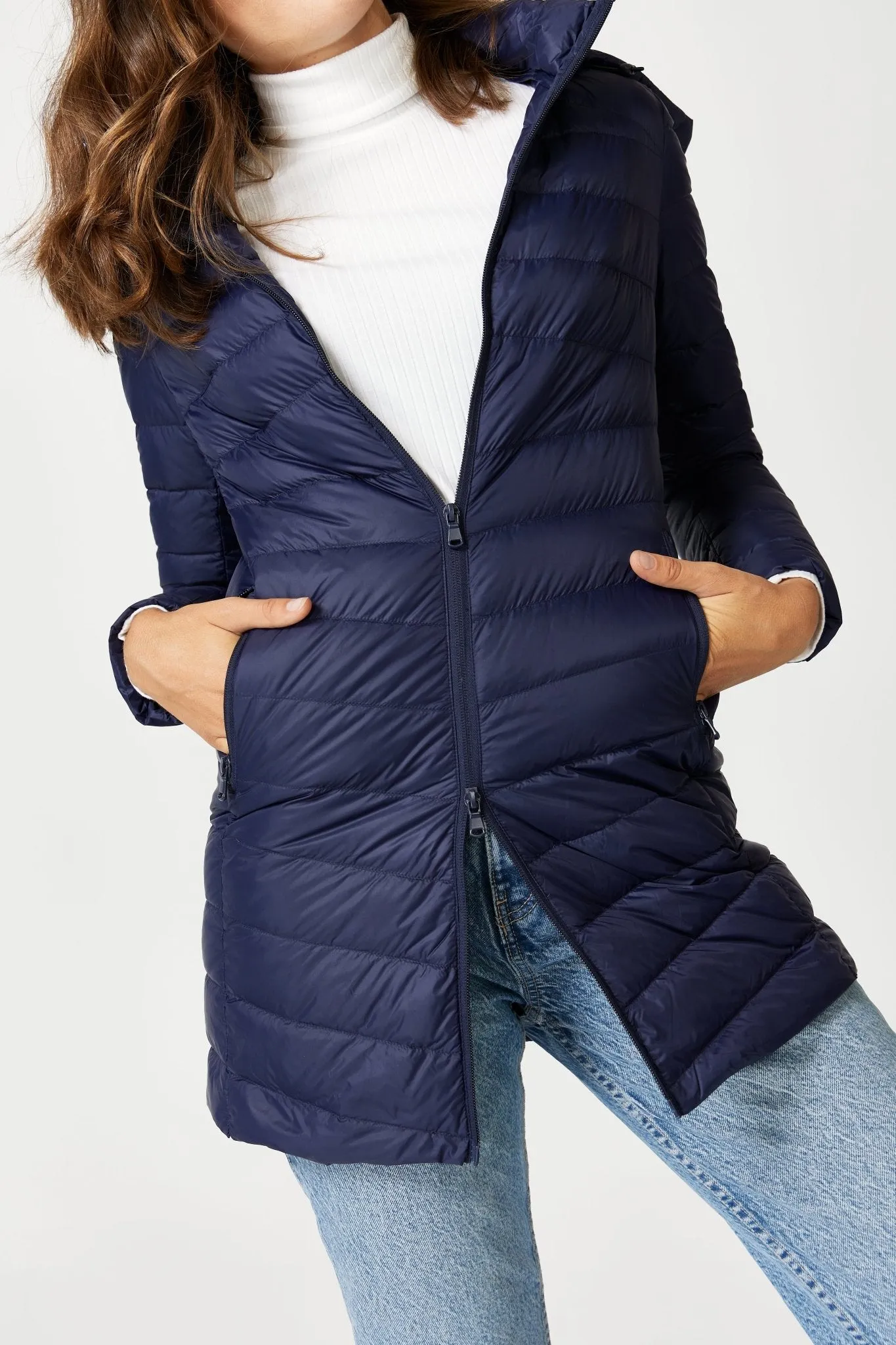 Navy Duck Down Puffer Coat