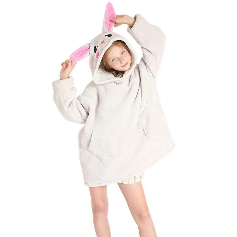 Oversized Blanket Hoodie Wearable Hooded Pullover with Pockets for Kids Aged 5-15