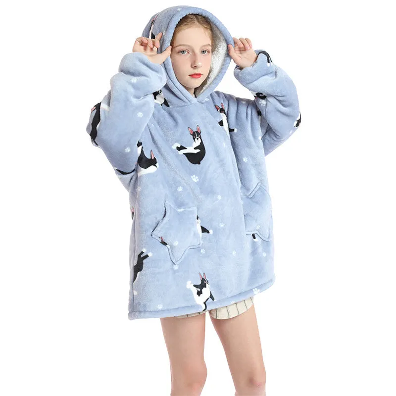 Oversized Blanket Hoodie Wearable Hooded Pullover with Pockets for Kids Aged 5-15