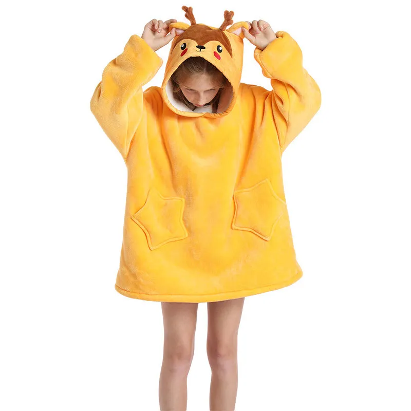 Oversized Blanket Hoodie Wearable Hooded Pullover with Pockets for Kids Aged 5-15