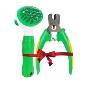 Pet Grooming Combo, Auto Slicker Brush & Nail Cutter for Dogs & Cats | Complete Home Grooming Essentials