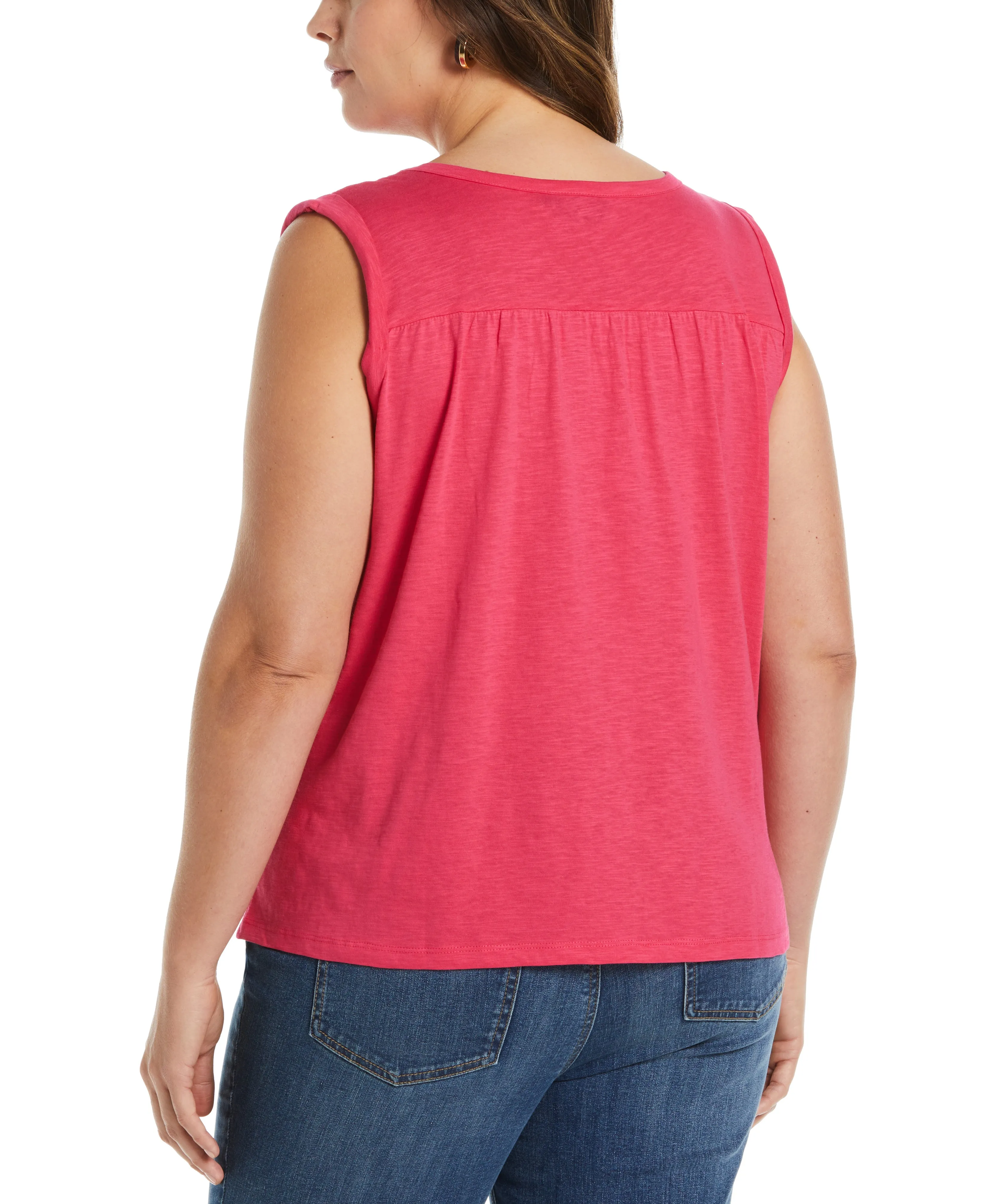 Plus Size Solid Smocked V-neck Top