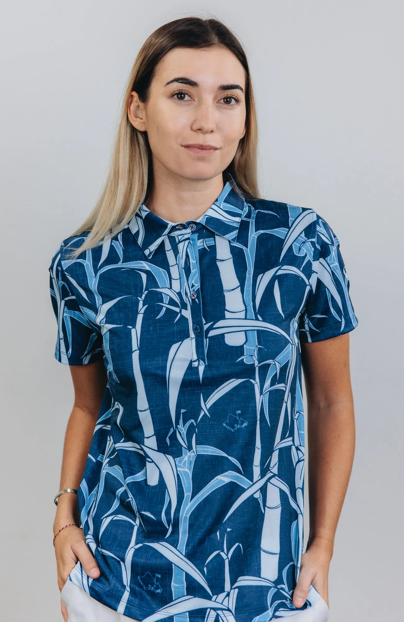 "Sugarcane Indigo Fields"- OGA Women's Polo - Indigo Blue